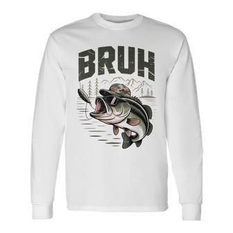 N Boys Camo Fishing Bass Fish Youth Bruh Fishing Long Sleeve T-Shirt - Thegiftio UK