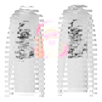 Pink Santa Blowing Bubble Gum Pink Christmas Santa Face Long Sleeve T-Shirt | Seseable FR