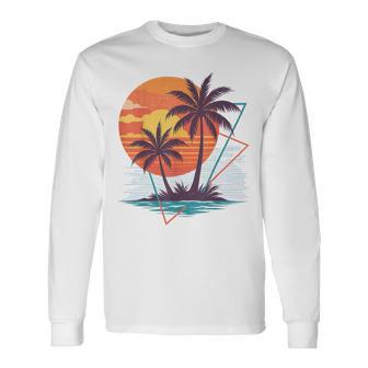 Playa Palmera Atardecer Gráfico Tropicalacaciones De Camiseta de manga larga - Regaloses