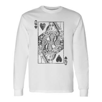 Reine Des Coeurs Cartes À Jouer Costume Poker Distressed T-shirt à manches longues - Cadeauxyz