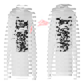 Retro German Shepherd Santa Dog Christmas Pet Xmas Vibes Long Sleeve T-Shirt - Monsterry