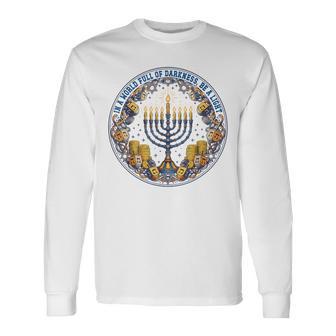 Retro Menorah Be A Light Happy Hanukkah Chanukah Christmas Long Sleeve T-Shirt - Thegiftio UK