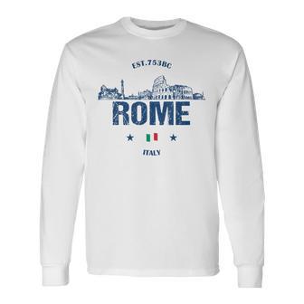 Rome Historical Landmarks Vintage Italy Flag Long Sleeve T-Shirt - Thegiftio