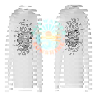 Salt Water And Sunshine Retro Beach Wave Sunset Palm Tree Long Sleeve T-Shirt | Mazezy