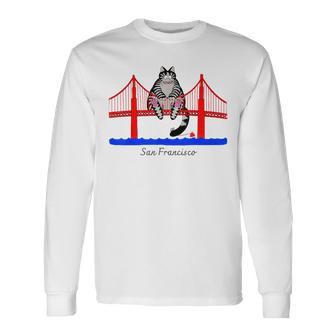 San Francisco Cat Golden Gate Bridge Book Lover Vintage Long Sleeve T-Shirt - Thegiftio UK