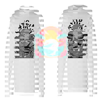 Santorini Greece Vintage Cruise Ship Sunset And Seagulls Long Sleeve T-Shirt | Mazezy