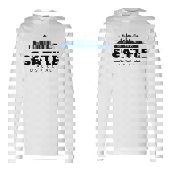 Seattle Baseball Vintage City Skyline Minimal Baseball Lover Long Sleeve T-Shirt | Mazezy