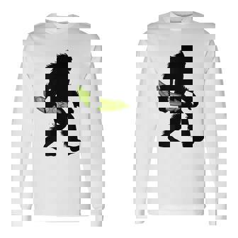 Snap Pea Bigfoot Carrying Pod Vegetable Sasquatch Long Sleeve T-Shirt - Monsterry