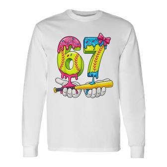 Softball 67 Ice Cream Drip Six Seven Boys Meme Long Sleeve T-Shirt - Thegiftio UK