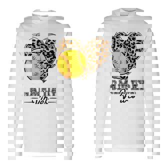Softball Leopard Heart Graphic Fastpitch Game Day Vibes Long Sleeve T-Shirt | Seseable CA