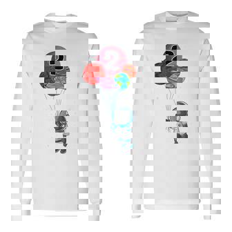 Space Birthday Holding Planets Astronaut 2nd Birthday Rocket Long Sleeve T-Shirt | Mazezy