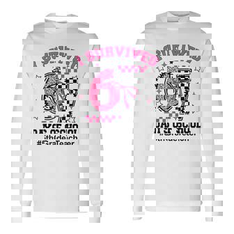 I Survived 67 Days Leopard Checkered 6 7 5th Grade Teacher Long Sleeve T-Shirt | Mazezy