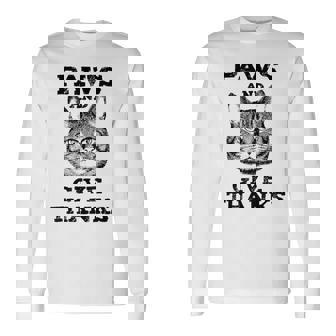 Thanksgiving Cat Paws And Give Thanks Shirt T-Shirt Long Sleeve T-Shirt | Mazezy