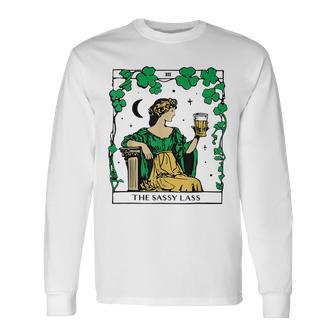Vintage Saint Patrick's Day The Sassy Lass Tarot Card Long Sleeve T-Shirt - Thegiftio UK