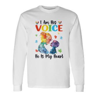 I Am His Voice He Is My Heart Autism Awareness Month Long Sleeve T-Shirt - Seseable