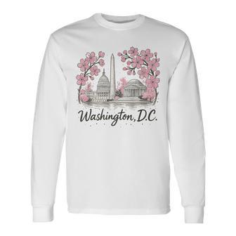 Washington Dc Landmarks Cherry Blossoms Souvenir Long Sleeve T-Shirt | Mazezy