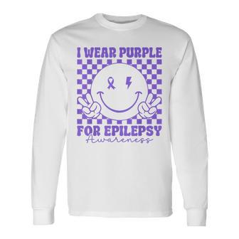 I Wear Purple For Epilepsy Awareness Smile Face Epilepsy Long Sleeve T-Shirt - Seseable