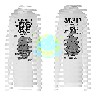 World Peas Pun Peace With Cute Earth And Pea Pod Long Sleeve T-Shirt - Monsterry