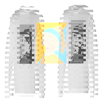 《バックプリント・背中側》【ピカソ風】真珠の耳飾りの少女／フェルメール（パロディ）【世界の名画】面白い 長袖Tシャツ - Kawaiitshirt