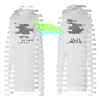 【バックプリント・背中側】楽して行こうワニ（Lacusite）スケボー【変なデザイン屋さん】ブランド パロディ 面白い 長袖Tシャツ - Kawaiitshirt