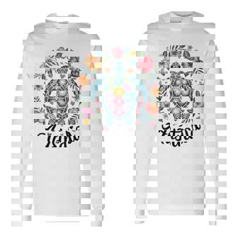 かわいいウミガメオーストラリア、楽しいトロピカルフラワーとハート 長袖Tシャツ - Kawaiitshirt