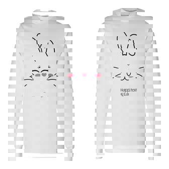 かわいいバニーフェイス イースターバッグ ピンク ハート イースター 長袖Tシャツ - Kawaiitshirt