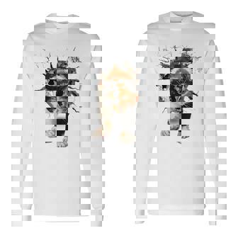 その壁を打ち破れ 三毛猫 福猫 面白 長袖Tシャツ - Kawaiitshirt