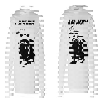 たぬきのシルエット I Am Tanuki おもしろ ユニーク 白黒 アニマル かわいい動物 狸 タヌキ 野生動物 長袖Tシャツ - Kawaiitshirt