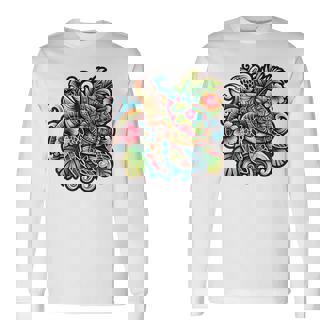 アロハ ウミガメ ハワイアン ホヌ フラワー ウェーブ オーシャン 長袖Tシャツ - Kawaiitshirt