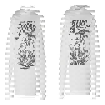 アロハ レトロ ハワイ ヤシの木 ルアウ ダンサー シルエット トロピカル 長袖Tシャツ - Kawaiitshirt