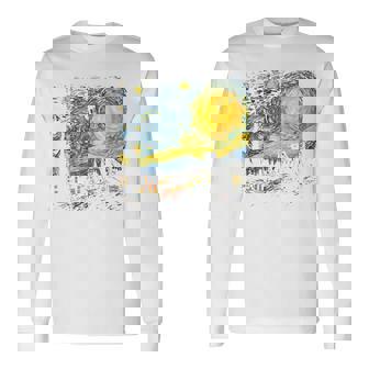 カエル 星月夜 面白い カエル ゴッホ 美的アート ミーム 長袖Tシャツ - Kawaiitshirt