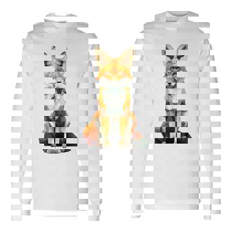 キツネ アニマル柄 グラフィック ポートレート イラスト 幾何学 キツネ 長袖Tシャツ - Kawaiitshirt