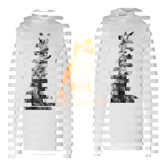 キツネ アニマル柄 モチーフ 抽象 イラスト 描画 狐 長袖Tシャツ - Kawaiitshirt