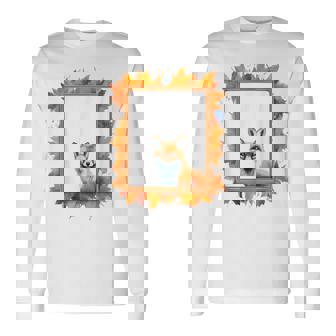 キツネ アニマル柄 モチーフ 紅葉 イラスト 自然 狐 長袖Tシャツ - Kawaiitshirt
