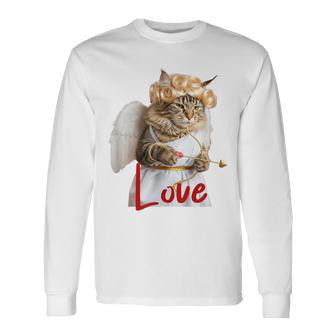 キューピッドコスチュームを着た面白い猫、聖バレンタインの猫の自撮り。 長袖Tシャツ - Kawaiitshirt