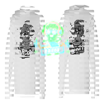 クールなブロッコリーdjミュージックパーティーバイブ面白いデザイン。 長袖Tシャツ - Kawaiitshirt