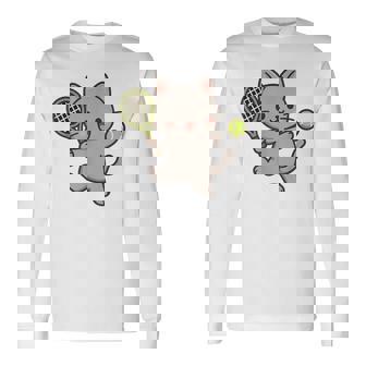 テニスをする猫。かわいいスポーツ猫。 長袖Tシャツ - Kawaiitshirt