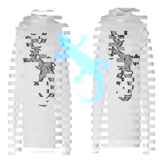 トライバル バティック パターン ヤモリトカゲ デニムブルーtシャツ 長袖Tシャツ - Kawaiitshirt