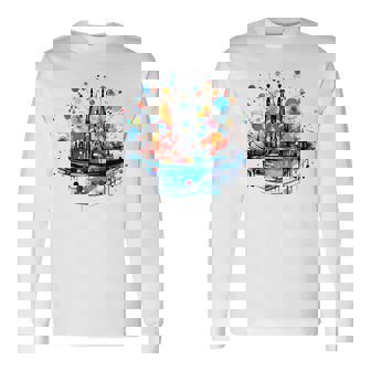 バルセロナのサグラダ ファミリアの美しいイラスト 長袖Tシャツ - Kawaiitshirt