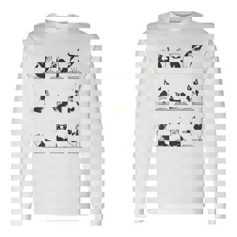 ボストンテリア ヨガ アサナ ポーズ 瞑想 おもしろtシャツ 長袖Tシャツ - Kawaiitshirt