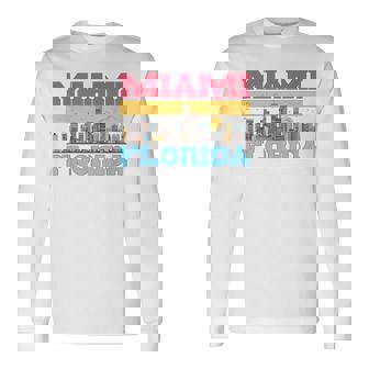 マイアミ フロリダ州 都市景観 お土産 モダン マイアミスカイライン 長袖Tシャツ - Kawaiitshirt