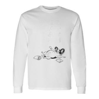 モテるデブ パピヨン グッズ ぽっちゃり 犬 おもしろ 面白い ネタ 笑える 和風 長袖Tシャツ - Kawaiitshirt