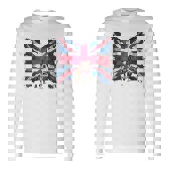 ユニオンジャックバンダナをかぶったブリティッシュブルドッグ、かわいい英国国旗。 長袖Tシャツ - Kawaiitshirt