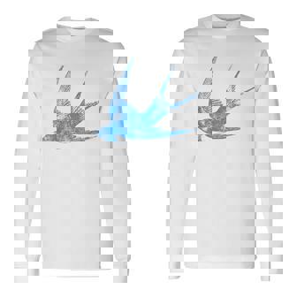 古びたツバメの青い鳥 シルエット 鳥 鳥 イラスト 長袖Tシャツ - Kawaiitshirt