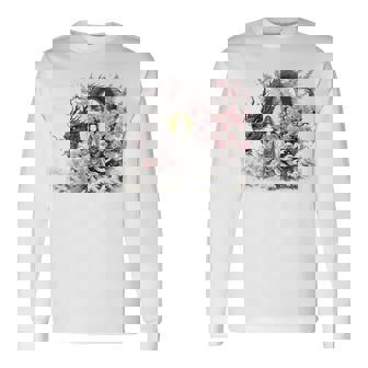 日本 浮世絵 観音菩薩 竜 桜 波 バックプリント 長袖tシャツ 長袖Tシャツ - Kawaiitshirt