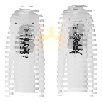 祈り 戦士 ライオン ユダ グラフィック クリスチャン クロスバック プリント 長袖Tシャツ - Kawaiitshirt