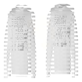 私はビール釣りが好きで、背中には3人で面白い釣りが好きです。 長袖Tシャツ - Kawaiitshirt