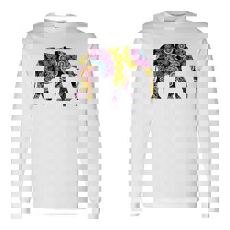 象のシルエット、かわいいボヘミアンデザイン。 長袖Tシャツ - Kawaiitshirt