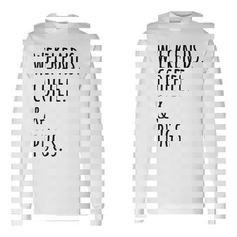 週末コーヒーパグ犬 長袖Tシャツ - Kawaiitshirt