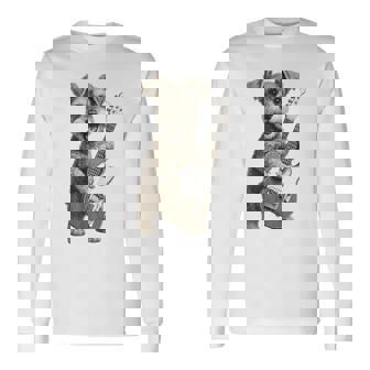 面白いtシャツ シュナウザー 犬 ギター イヌ メンズ 犬好き グッズ かわいい おもしろ 面白い 服 ネタ 長袖Tシャツ - Kawaiitshirt